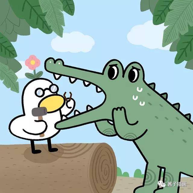 【插画】grimigi的可爱简笔画:鳄鱼和小鸭子从此快乐地生活