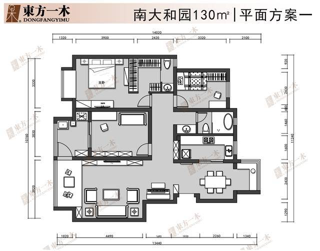 南京南大和园 ┃ 130平户型方案 ┃ 东方一木装饰