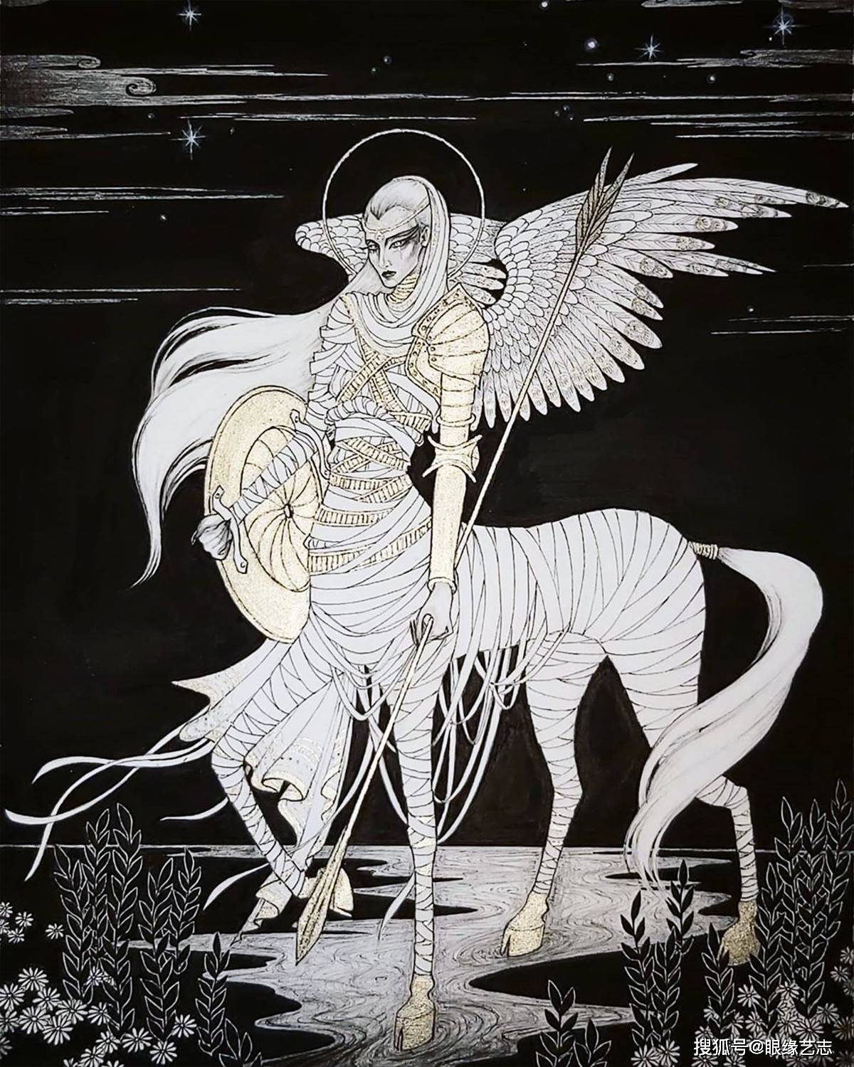 永恒的游荡:黑色,白色与金色的插画,一场埃及神话时装秀_奥芬妮·阿切