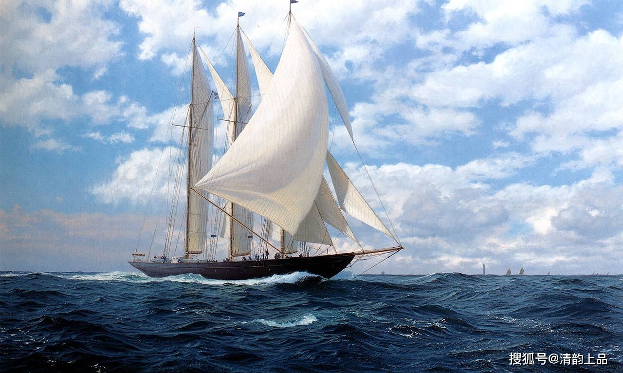 英国画家,约翰·史蒂芬杜斯,油画笔下的扬帆大海