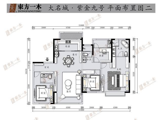 東方一木裝飾 ┃ 大名城紫金九號158㎡戶型方案 ┃ 新中式