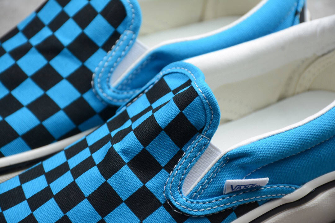 万斯低帮一脚蹬 vans atuthentic 安纳海姆蓝黑棋盘格帆布鞋