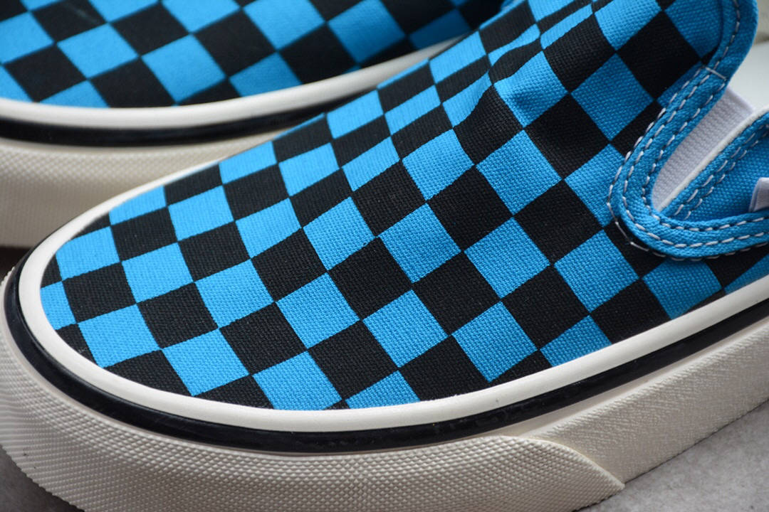 万斯低帮一脚蹬 vans atuthentic 安纳海姆蓝黑棋盘格帆布鞋