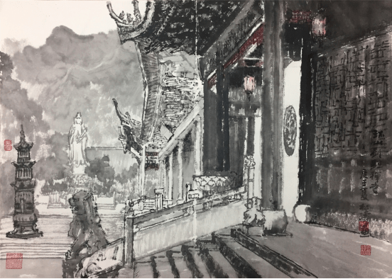 《刘显禅寺》45×65cm