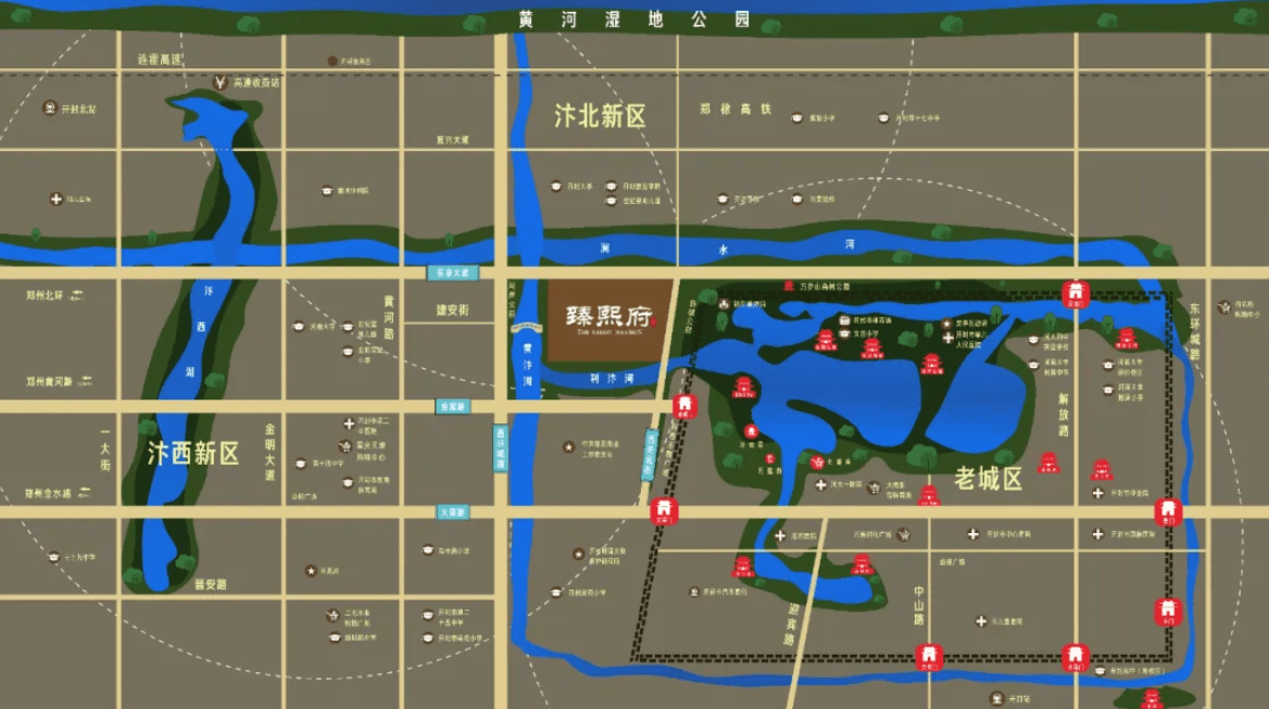 在位置上,项目紧邻东京大道,西环路等多条交通要道;毗邻连霍高速,开封