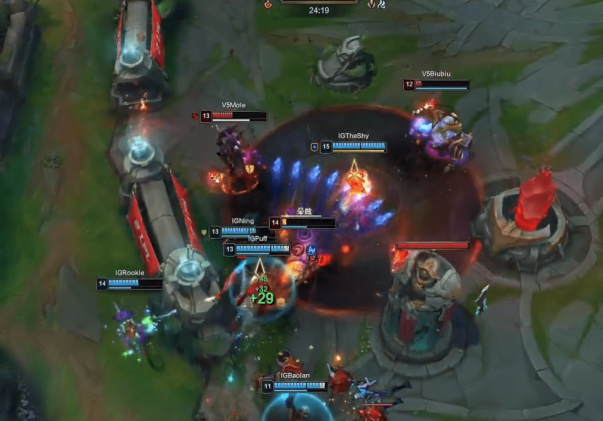 原创ig战胜v5扳回一局!theshy河道位置再现名场面,笑笑:有s8内味了