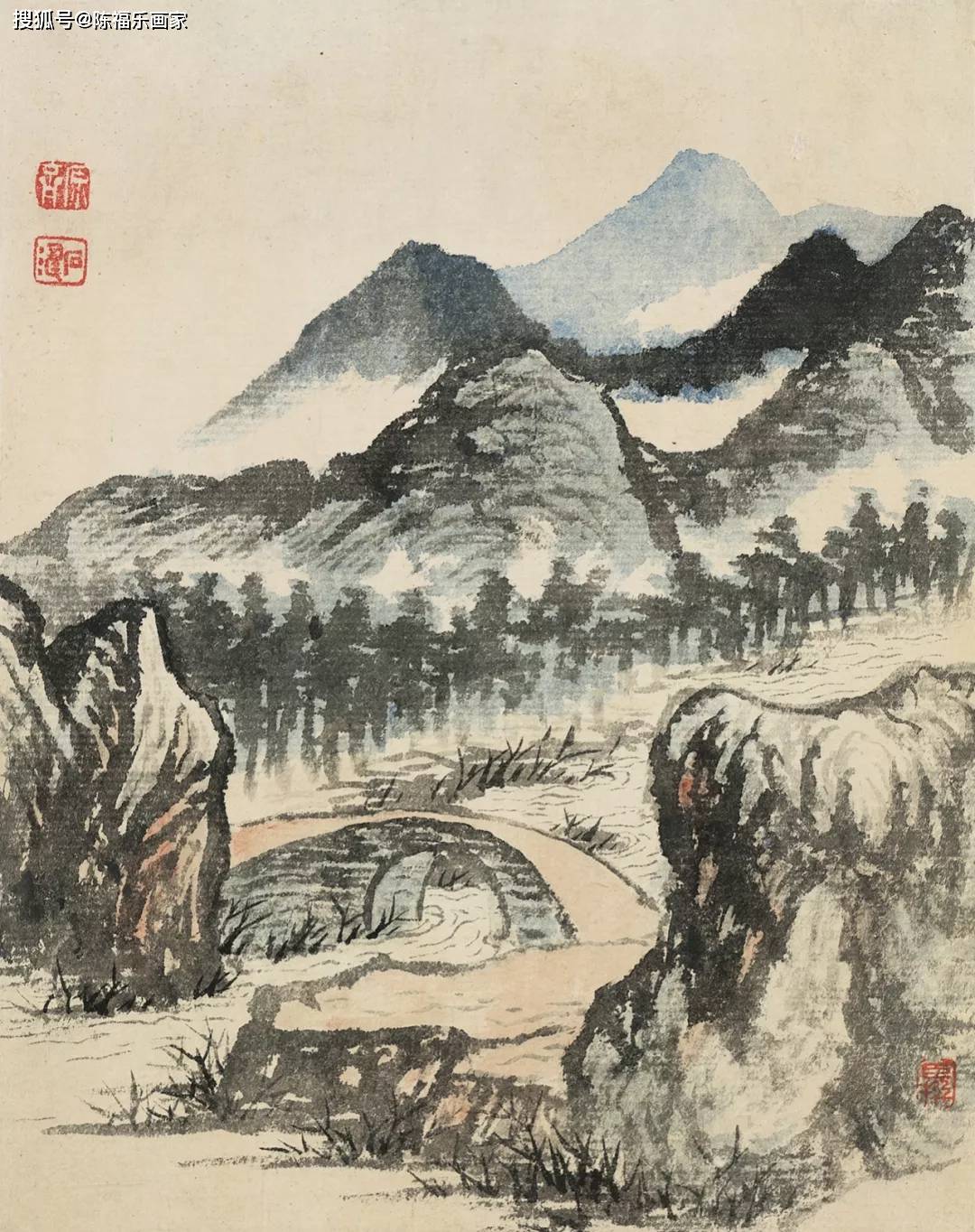清代 石涛 山水册页 22.9x18cm 天津博物馆藏