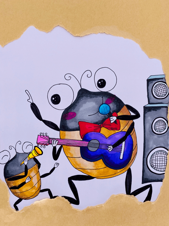 第三步:用马克笔给蝉蛹涂上漂亮的颜色