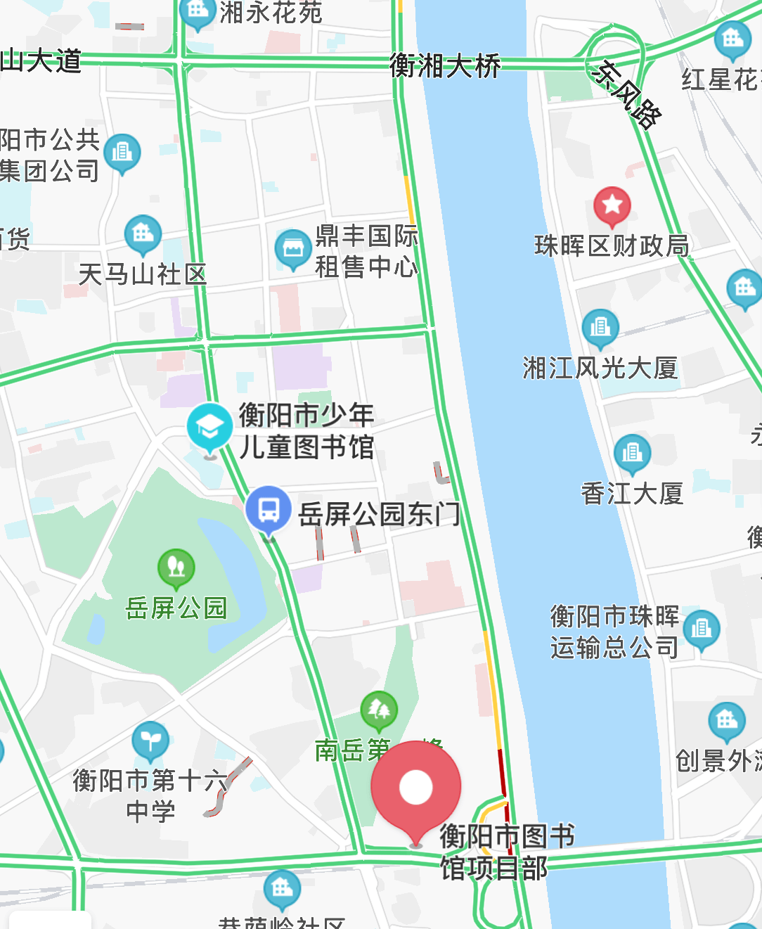 衡阳抗战纪念城设施位于岳屏公园内;图中衡阳图书馆项目部位置即五