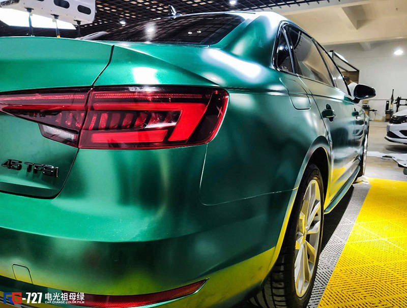 奥迪a4车身改色电光祖母绿rg瑞集改色膜宁波江北加盟店出品