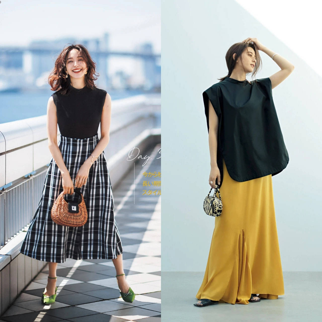 图那样 塞进裙子里,或者像 右图那样就直接用" 宽松 宽松"的气场搭配