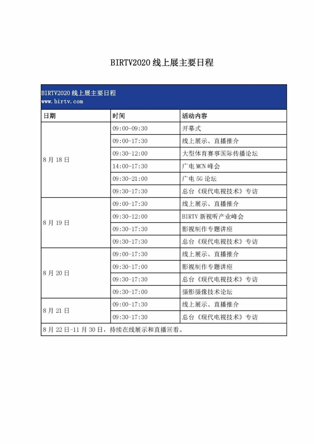 国家广播电视总局办公厅关于组织参加第二十九届北京国际广播电影电视展览会（BIRTV2020）线上展的通知