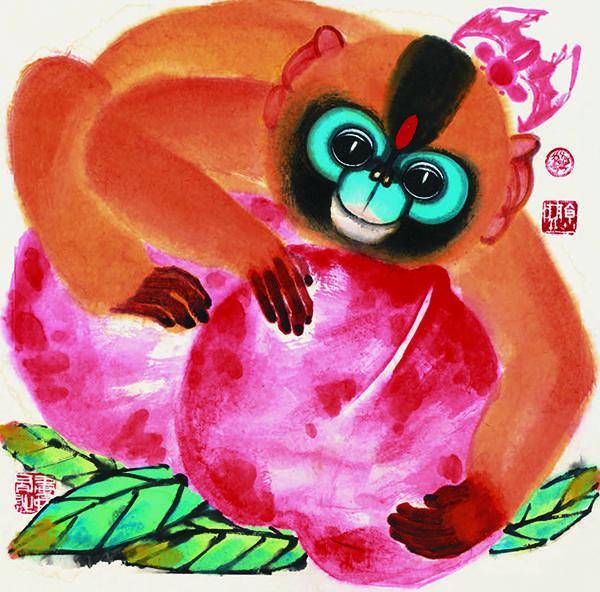万丹青染瑞霞 情寄户猴——画家京开猴画系列《一》