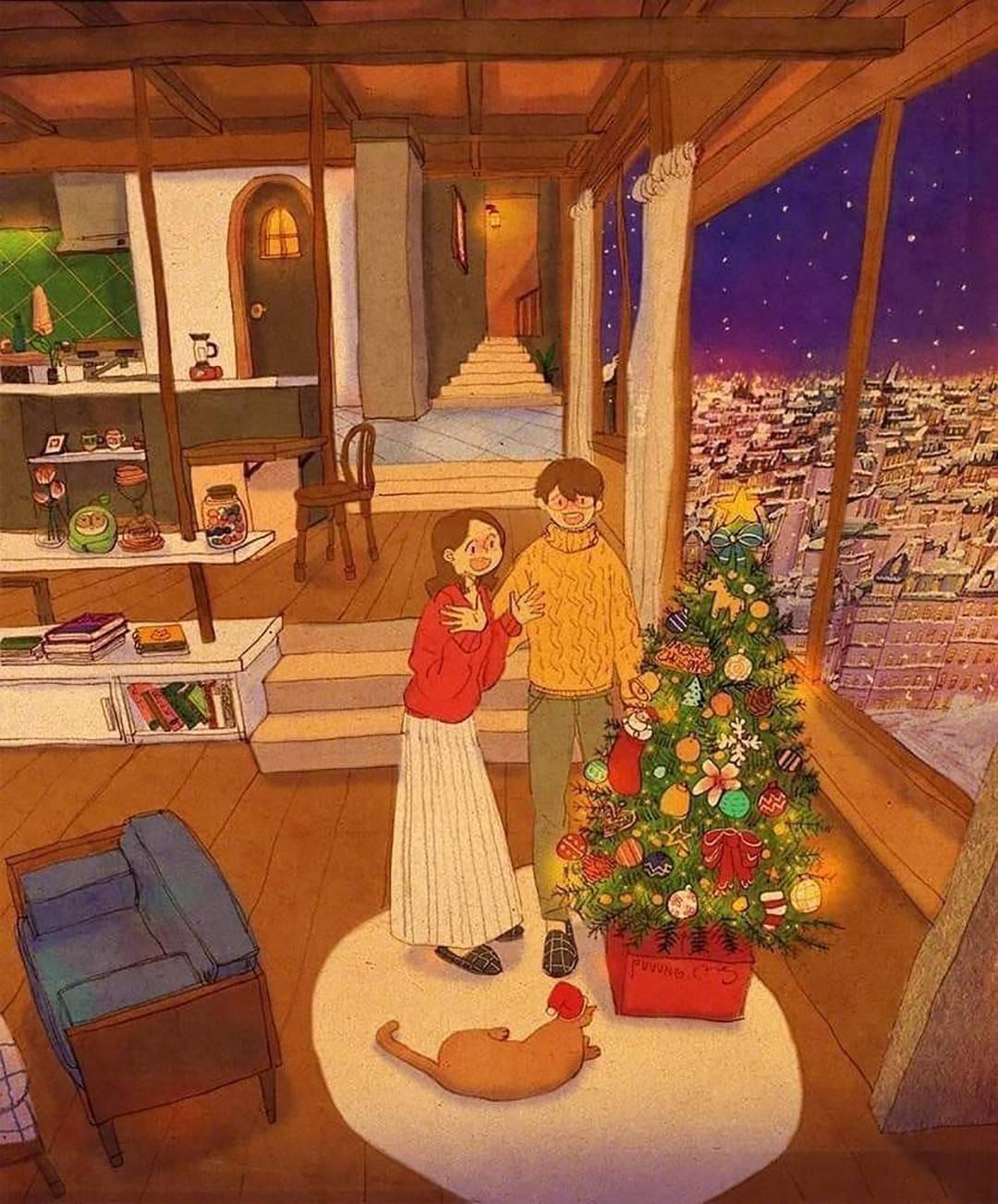 ta的这一组插画作品给了爱完美的诠释充满浪漫与温馨情调