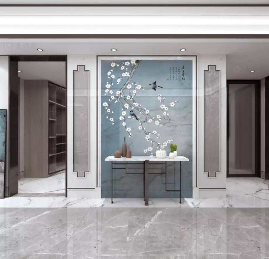 济南妙彩冰晶画:玄关石材艺术玄关背景墙_装饰