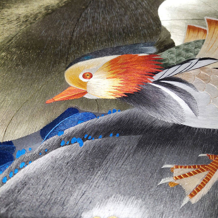 品绣者湘绣 鸳鸯戏水 李晓明工笔荷花 手工刺绣