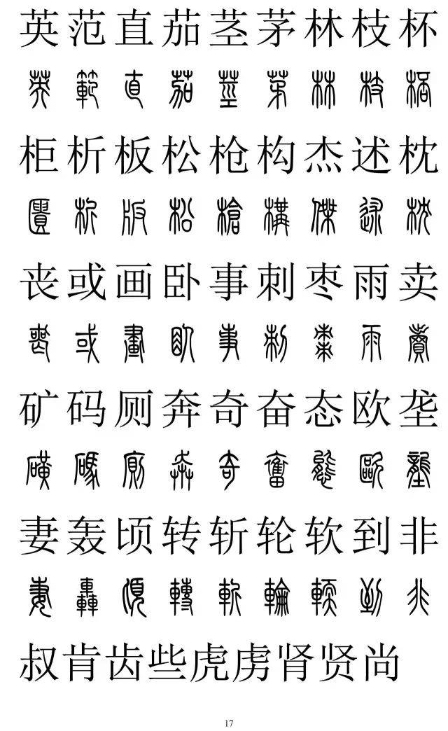 篆书2500字对照表快收藏再也不怕写错了