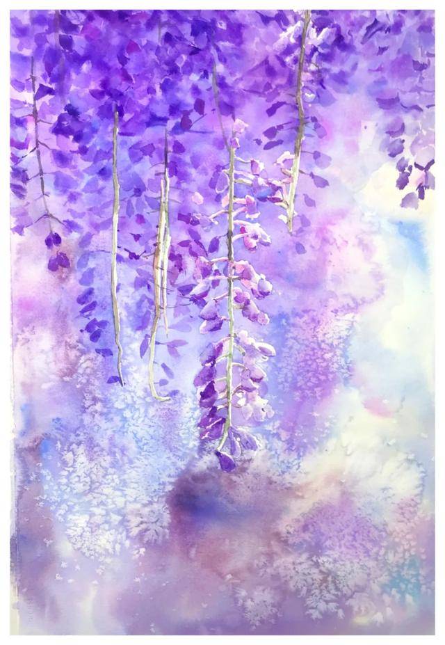 紫藤萝油画图片