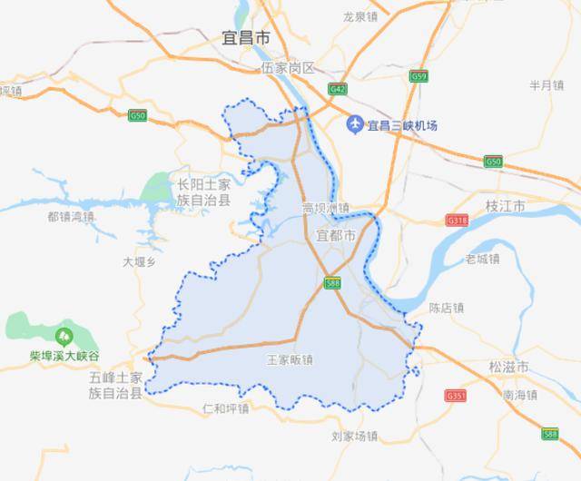 東隔長江與宜昌市猇亭區,枝江市相望,東南鄰松滋市,西南,正西與五峰