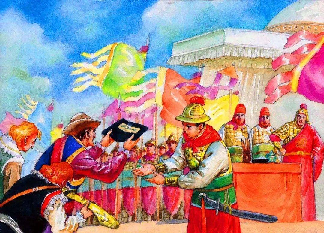 正在向郑成功投降的东印度公司负责人