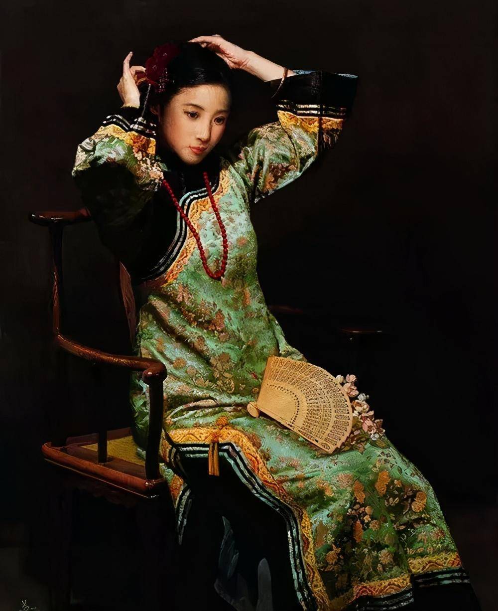 油画里的古典美女那份东方神韵宛若古典的花