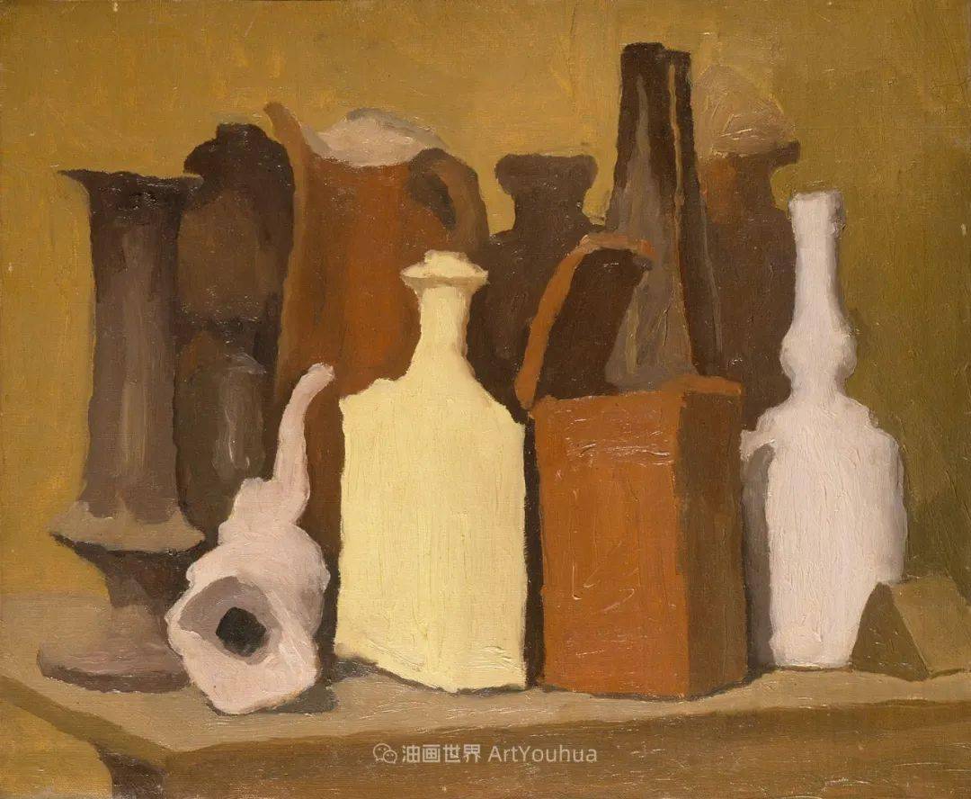 意大利画家莫兰迪几乎从来不用鲜亮的颜色把几只瓶子画了一生