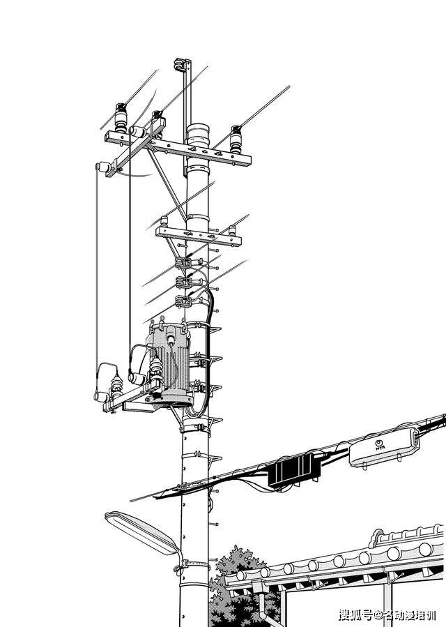 农村电线杆简笔画图片