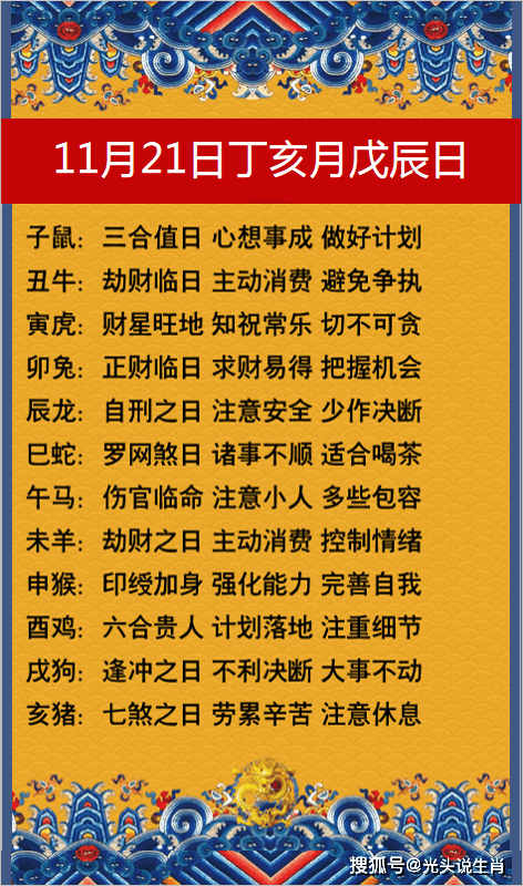 十二生肖2020年11月21日(丁亥月)每日运势_手机搜狐网