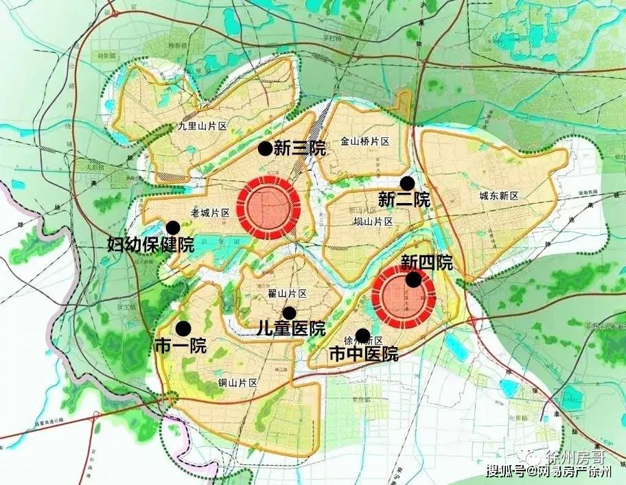 沟棠路以西,大龙湖的南部4,徐州市中心医院新城区医院(四院):位于奥体