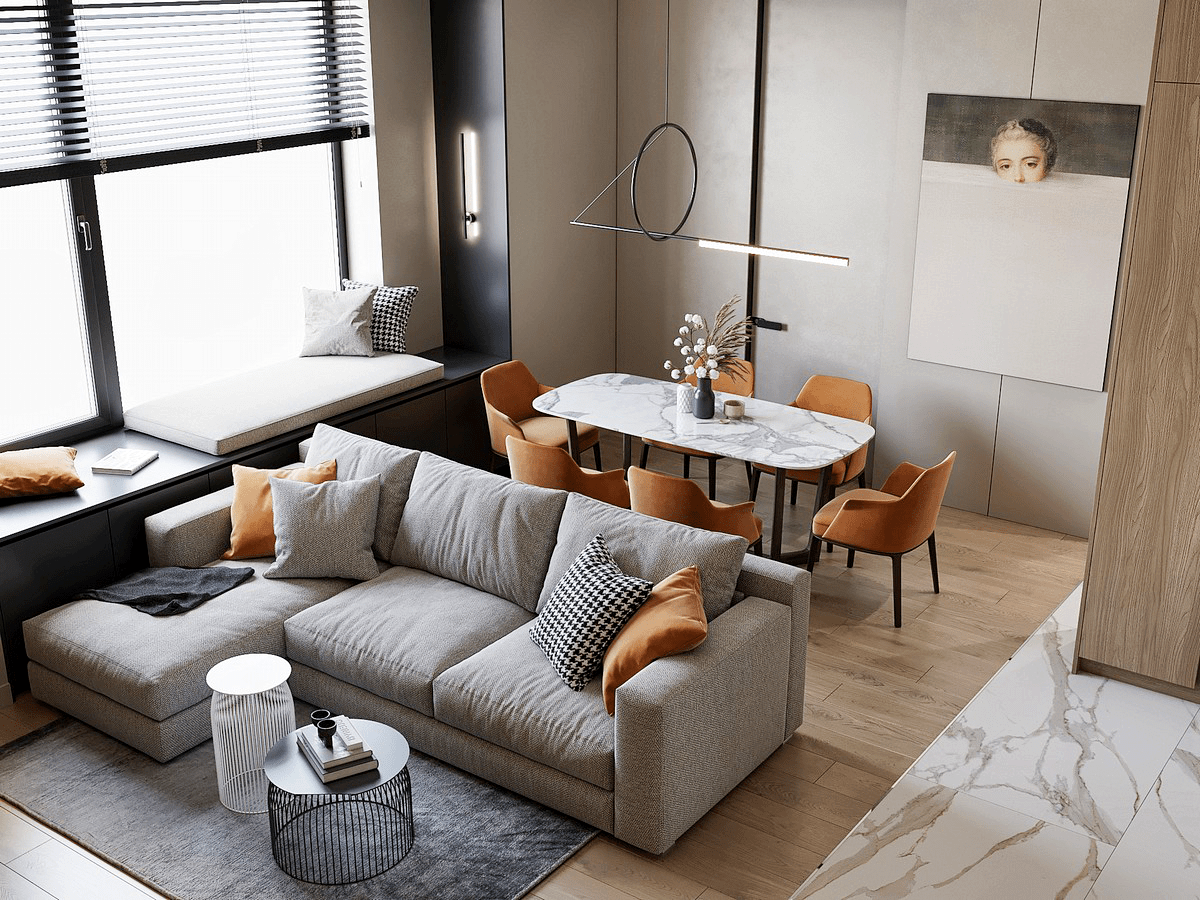 50㎡后现代风公寓时尚的吊顶轻奢的家具小户型都爱这么设计