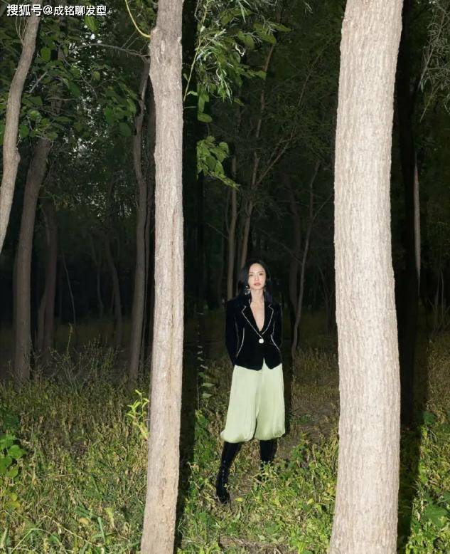 最服姚晨的穿搭奶猫衬衣外搭黑西装超有范皮草半身裙气场全开