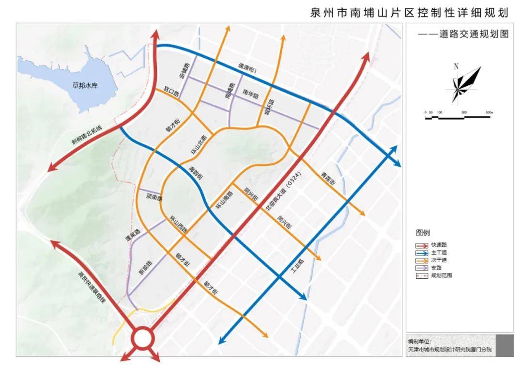 毓才街,環山北路,環山南路等,斷面寬度24-30米;②城市主幹道:通源街