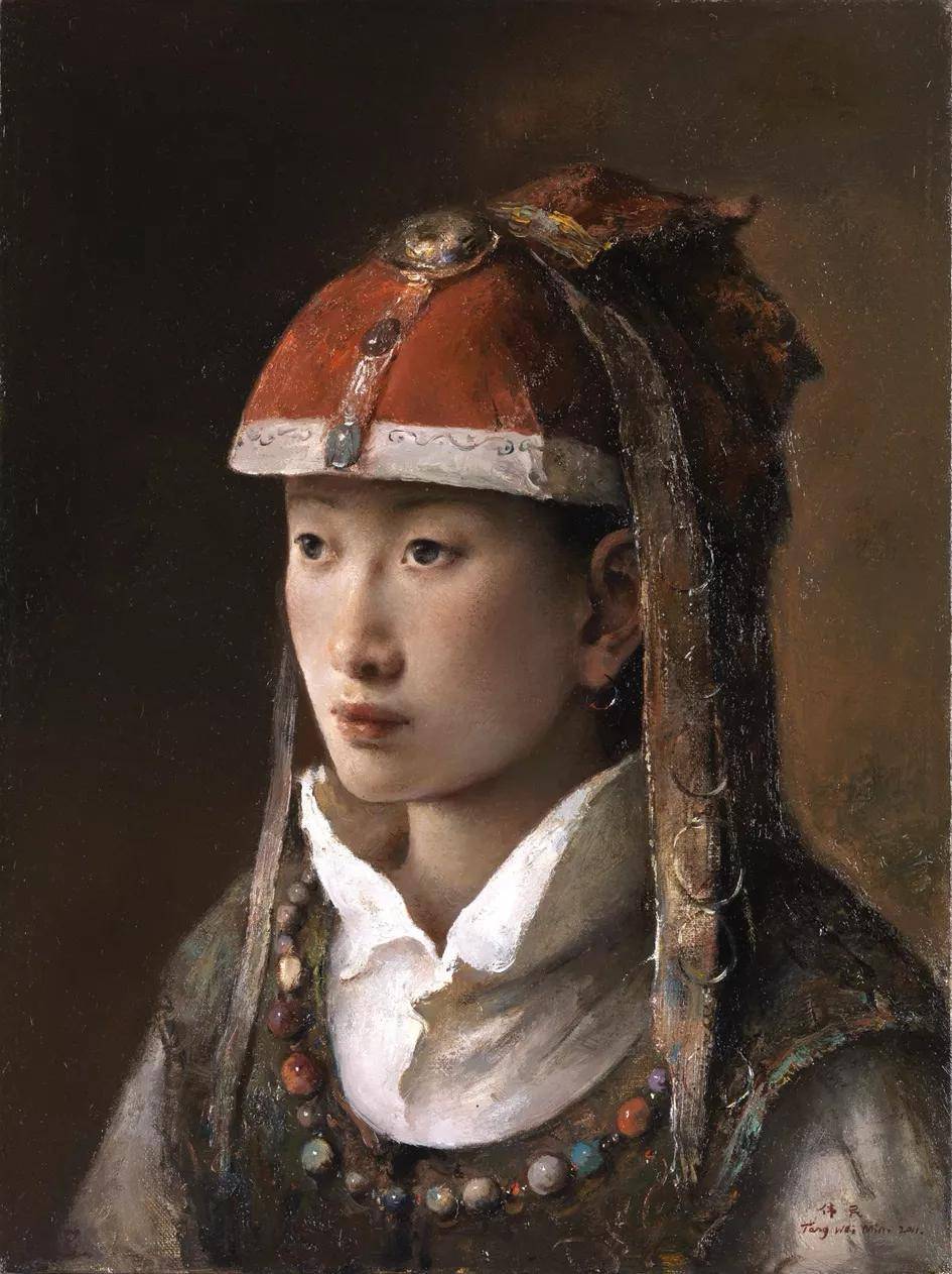 他画的西藏女孩,遗世独立,不食烟火,太让人向往了_唐伟民