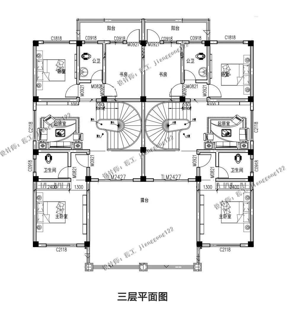 四间三层双拼别墅,4款户型,建在农村住四代人都没问题_设计