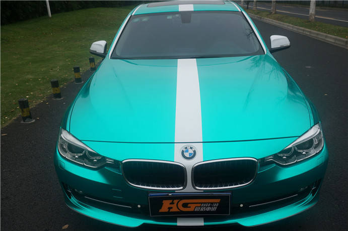宝马3系贴膜水晶湖水绿汽车改色膜湖南汇格车研