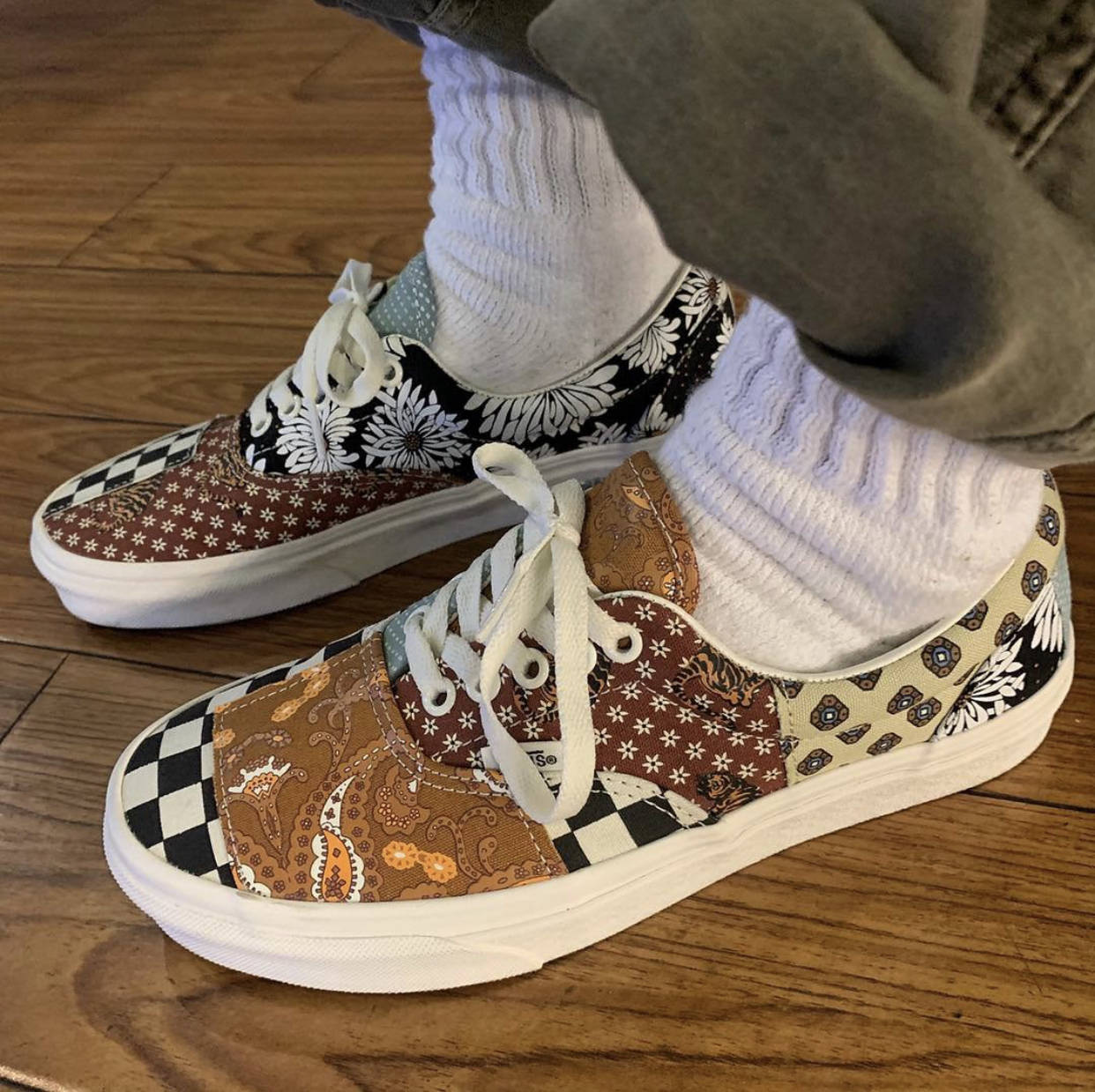 多种图案组合拼接复古 vans era 腰果花拼接