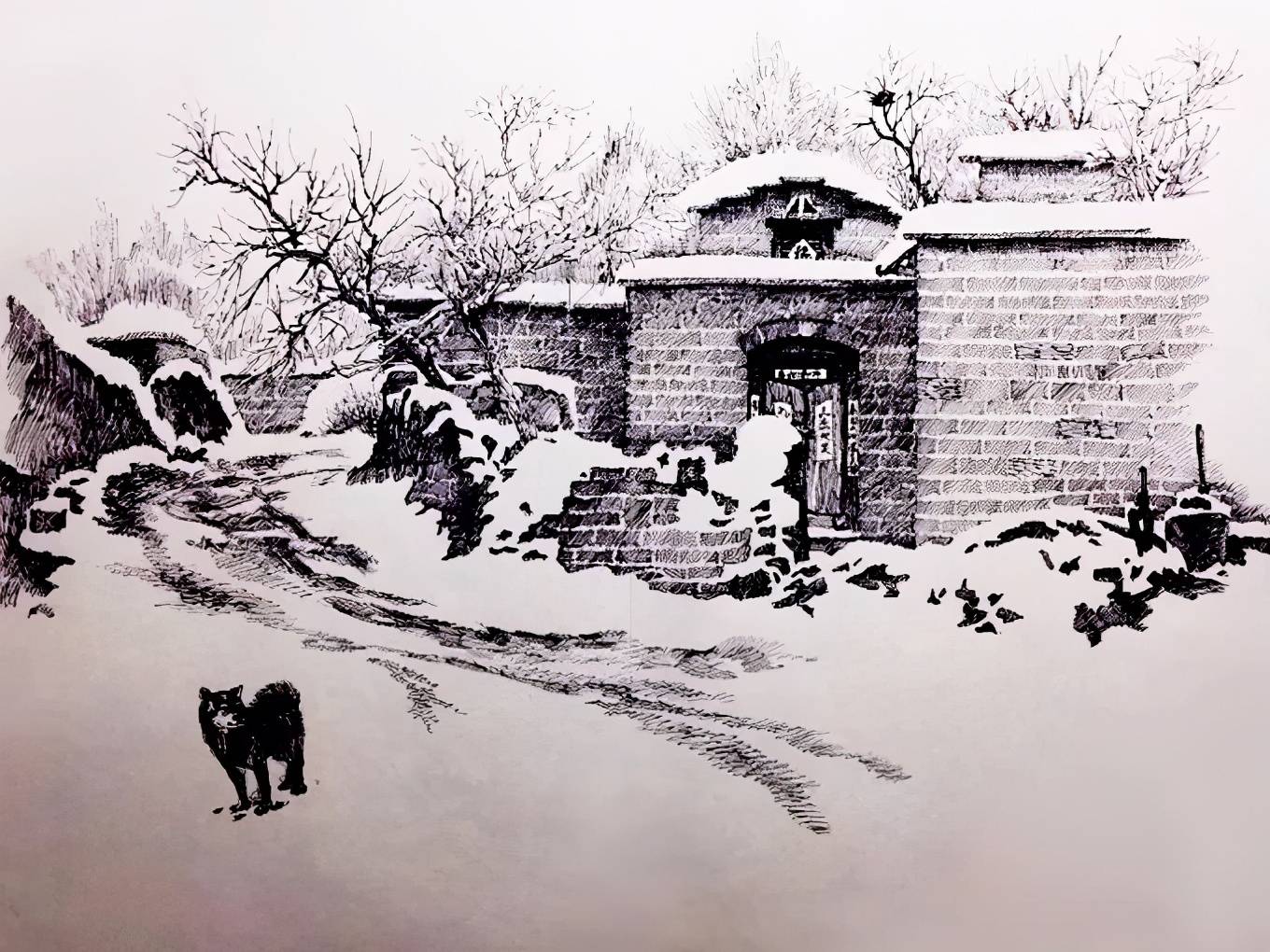 钢笔画雪景图片