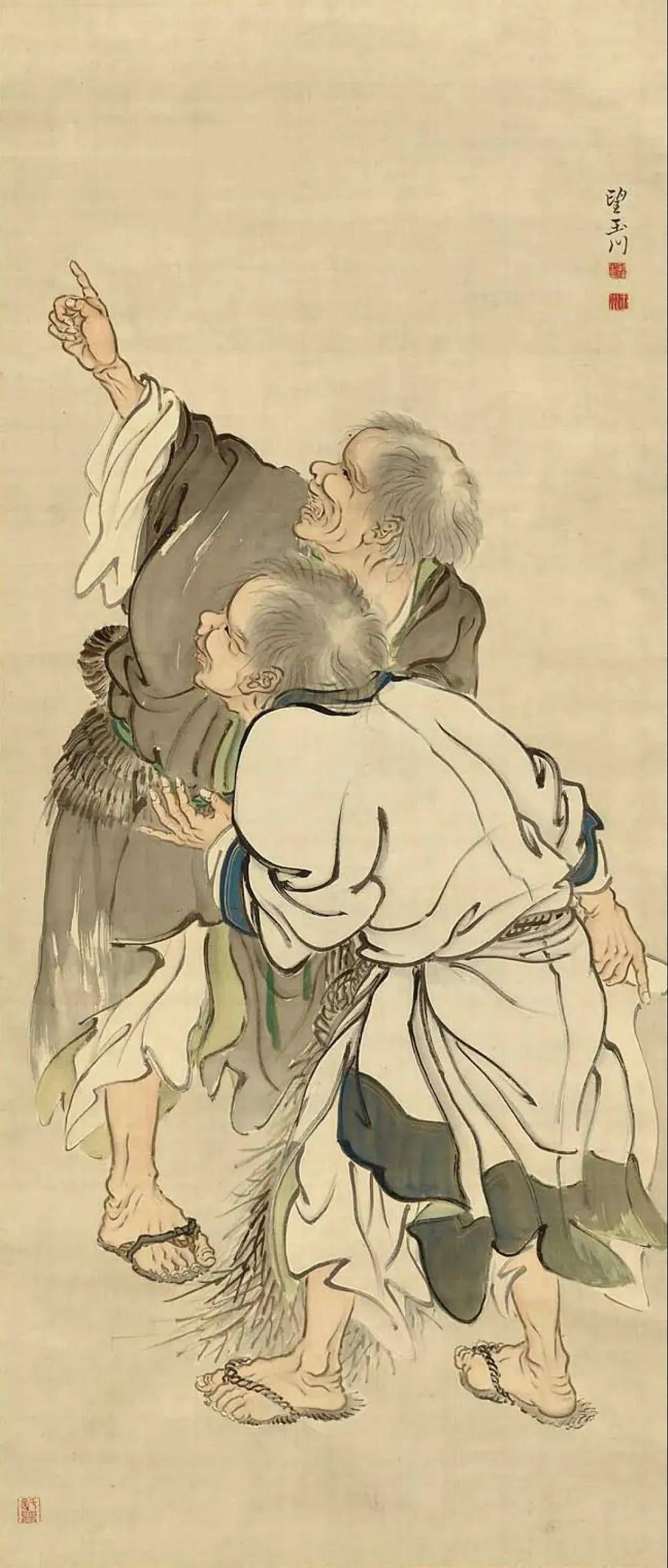 望月玉川绘寒山拾得指月图