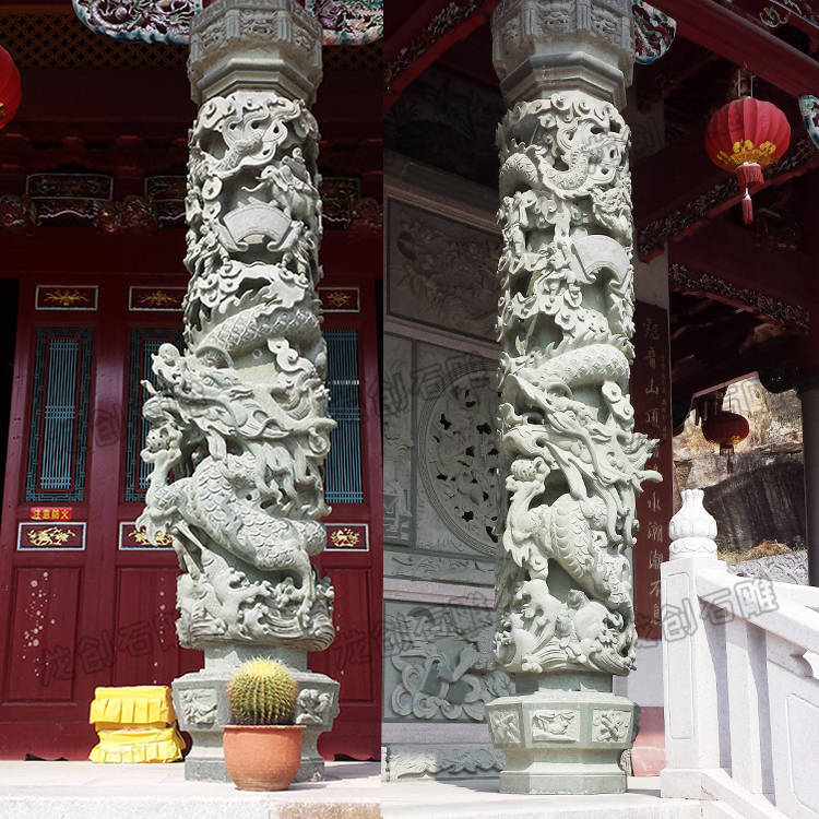 惠安寺庙精品石雕龙柱采用浮雕雕刻