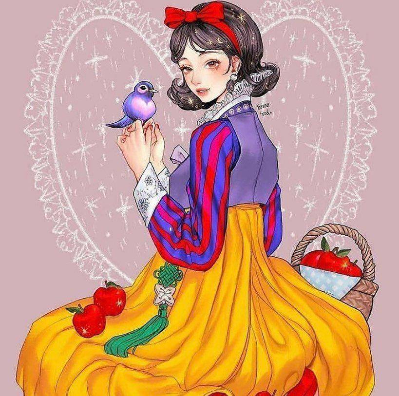原创韩国画师绘制迪士尼公主穿上韩服别有风情爱洛公主也太美了