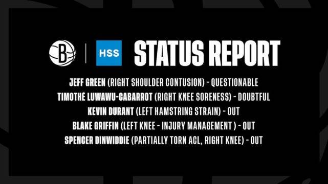 原创篮网官宣最新伤情格里芬不会出战绿军杜兰特下周接受腿筋复查