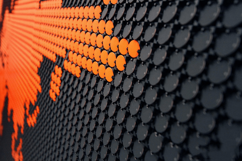 【悟兴视界】推出磁性机械翻转点阵屏-互动屏_圆盘