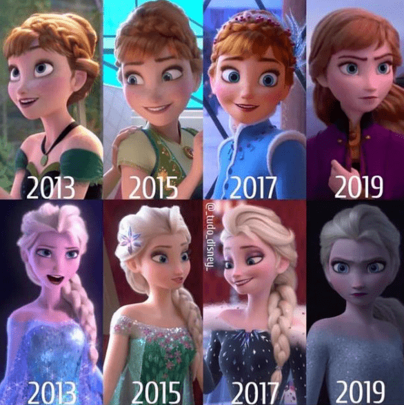 图片[1]-网友分享迪士尼公主历年造型变化，艾莎日渐严肃，木兰扮相多变-魔性次元