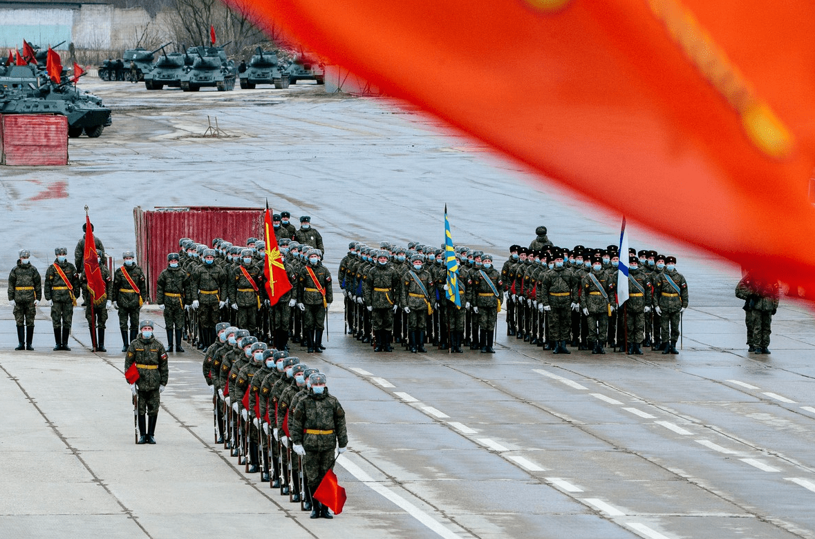 纪念卫国战争胜利76周年阅兵合练在莫斯科附近的阿拉宾举行