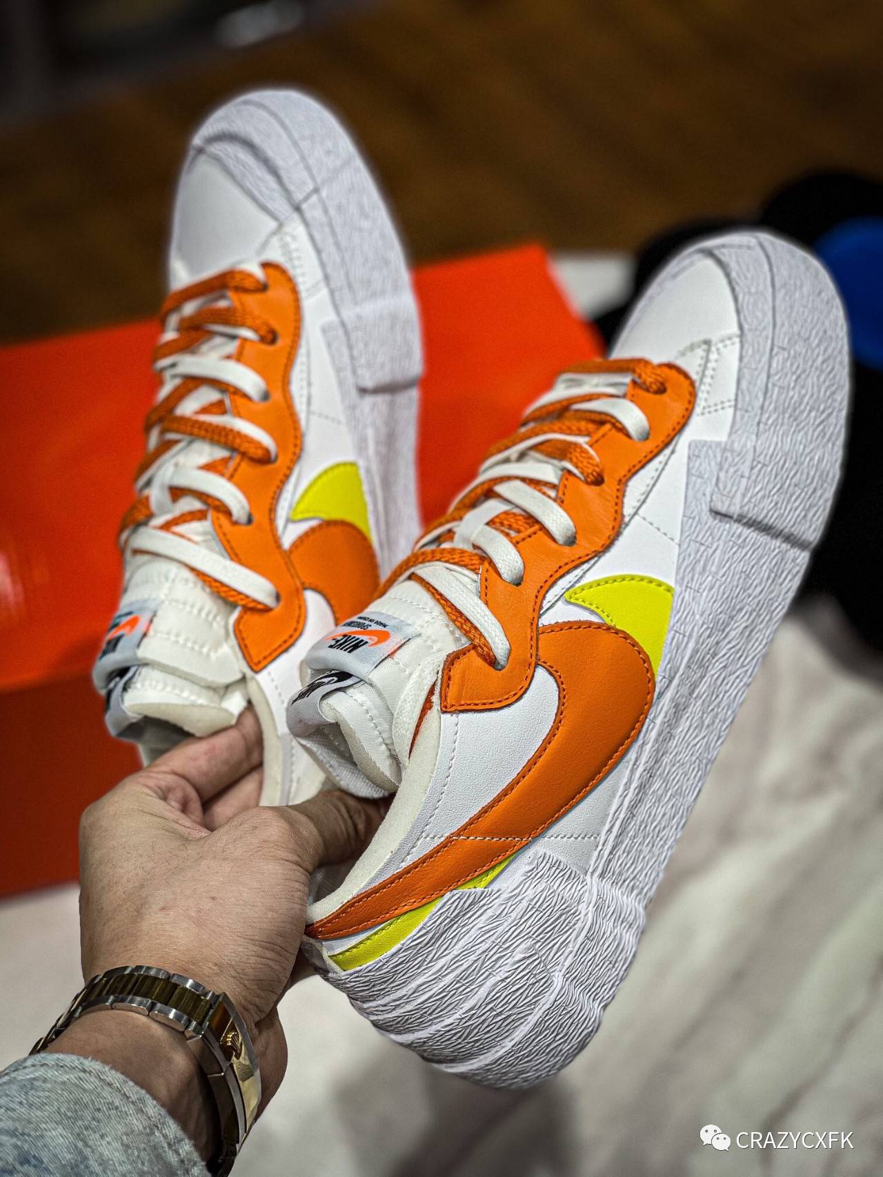 耐克联名sacaixnikeblazerlowmagmaorange纯原开拓者白橙黄低帮板鞋