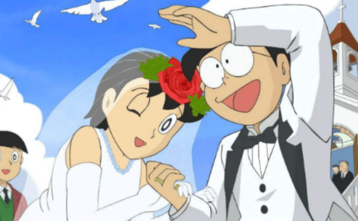 多啦a梦离开大雄回到了未来,大雄也靠着自己的努力,长成了西装革履,干