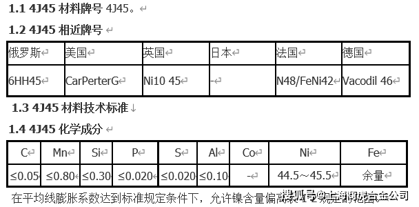 4j45熱膨脹係數4j45化學成分