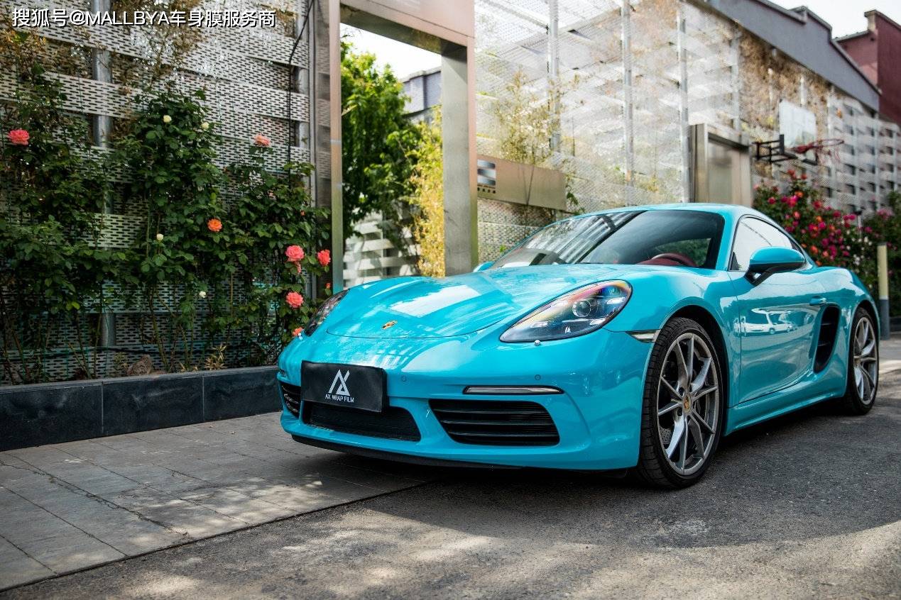 膜呗改色案例:保时捷718 cayman改色迈阿密蓝 看着就是带劲