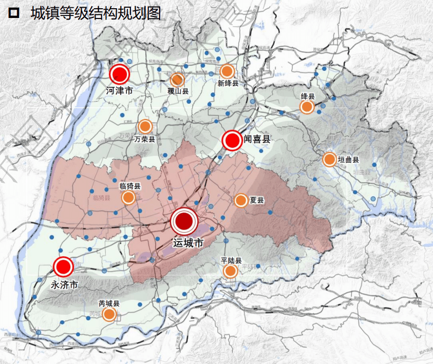 强化区域节点功能;万荣,稷山,新绛,绛县,垣曲,平陆,芮城七个县城均衡