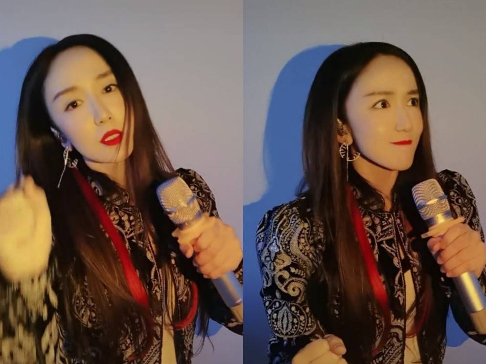 我看到娄艺潇拿起话筒,跟着音乐的节奏做动作,在唱歌和不唱歌的边缘